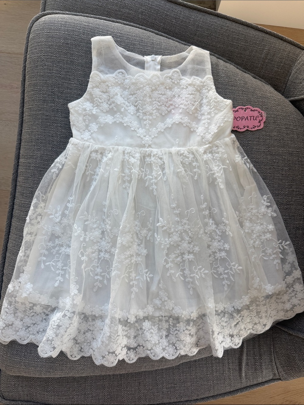 Popatu White Lace Tulle Dress for Girls